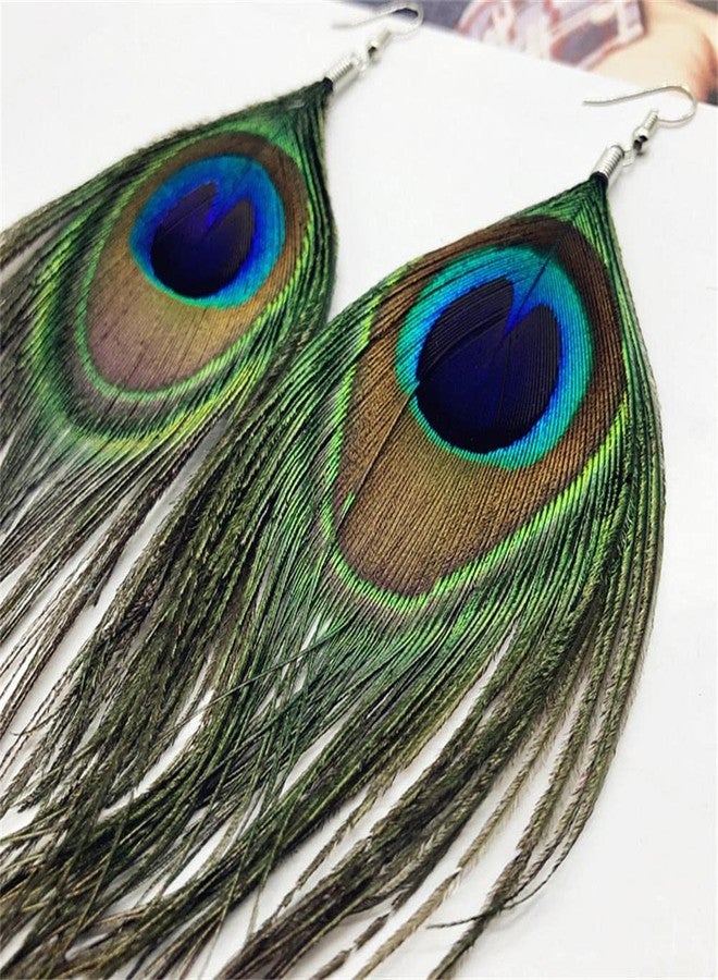 Kicomvi Multicolor Tassel Feather Earrings - Handmade Boho Bohemian Peacock & Pheasant Feather Hook Earrings for Women - No Bead - Image 2